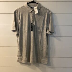 NWT Alfani hidden button up short sleeve  polo smoke grey Heather size large